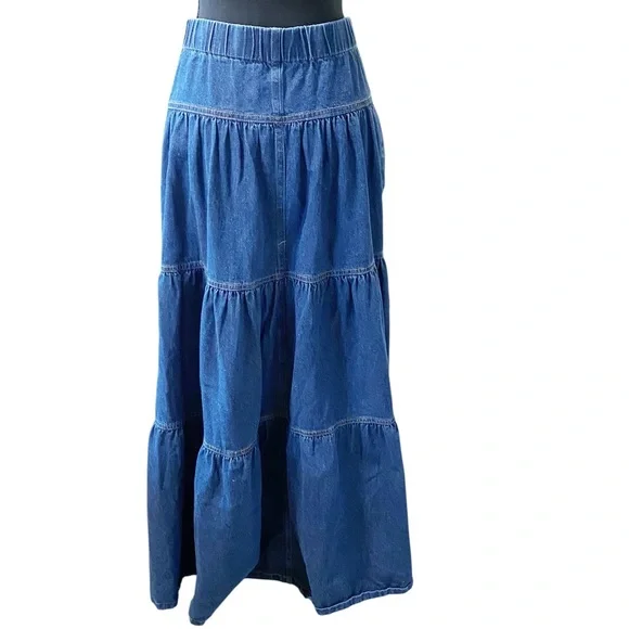Lucky & Blessed Blue Tiered Denim Maxi Skirt - Picture 4 of 6